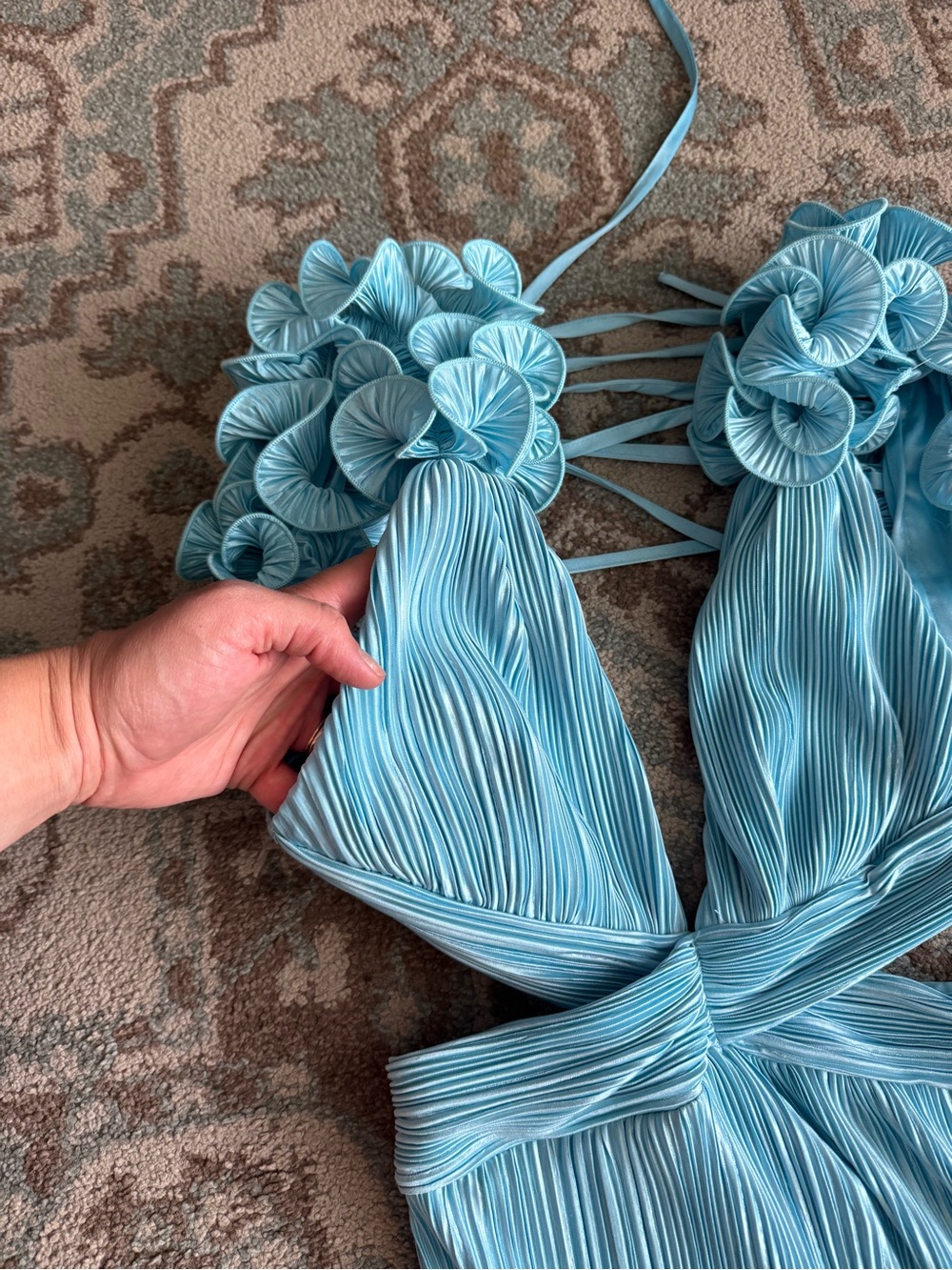 Hello Molly Trust Your Love Maxi Dress Baby Blue Sheen Frill Cut Out Open Back 2 - Picture 5 of 7